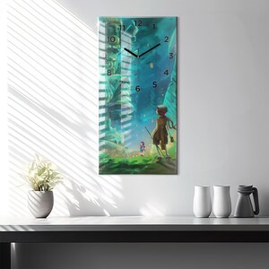 Children in a fairy -tale forest Wall Clock, Green Glass Clock, Fantasy Hanging Clock, Personalised Clock, Numbers or Lines Collection