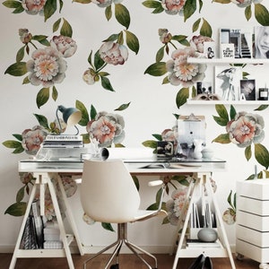 Removable wallpaper - Romantic Peony - Temporary wallpaper - Self adhesive wallpaper - Floral wallpaper - Floral Wallpaper - Wall Mural #100