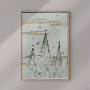 Poster Wall Art Skyscape With Birds Flying by Watanabe Seitei #RO221  Orange, Famous Art Print, Retro Illustration, Woodblock Print