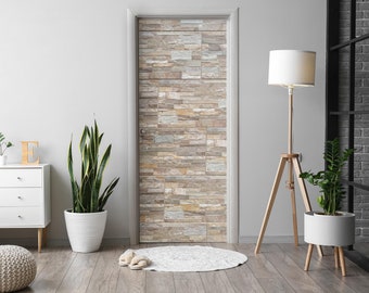 Adhesivo para puerta de pared de piedra, autoadhesivo, mural texturizado, calcomanías marrones para puerta, pegatinas para puerta de oficina