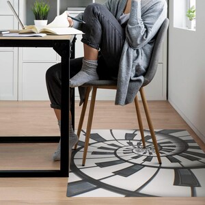 Alfombrilla para silla de oficina con diseño de llaves en espiral, alfombrilla en escala de grises, protector de suelo para silla de oficina, protector de suelo para silla con diseño abstracto, alfombrilla para silla de escritorio imagen 6