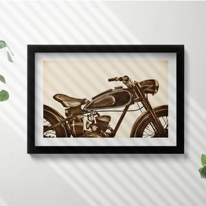Retro Sepia - Vintage Style Motorcycle Framed Art, Vehicles Illustration in Frame , Creamy Wall Art, Home Decorations