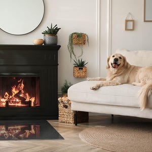 Stone Surface Texture Rectangular Fireplace Floor Plate, Black Fireplace Decoration, Glass Fireplace Hearth, Sleek Stove Hearth Plate image 5
