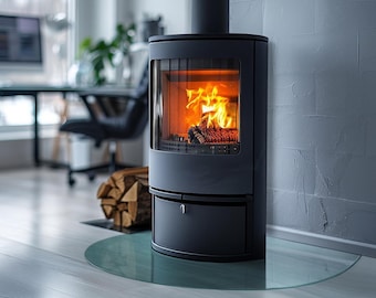 Round Transparent Glass Fireplace Hearth, Modern Tempered Glass Hearth, Sleek Minimalist Style