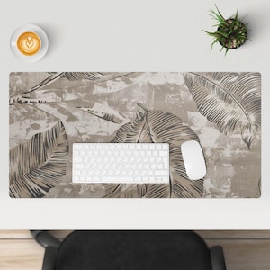 Copri scrivania con foglie su tela, tappetino da scrivania beige, sottomano protettivo per tavolo, sottomano con fiori e piante, decorazione per ufficio