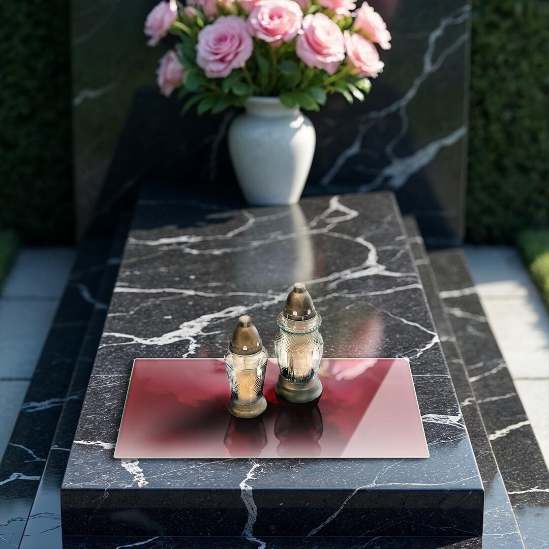 Color Red Tempered Glass Base, Memorial Holder, Solid Color Cemetery ...