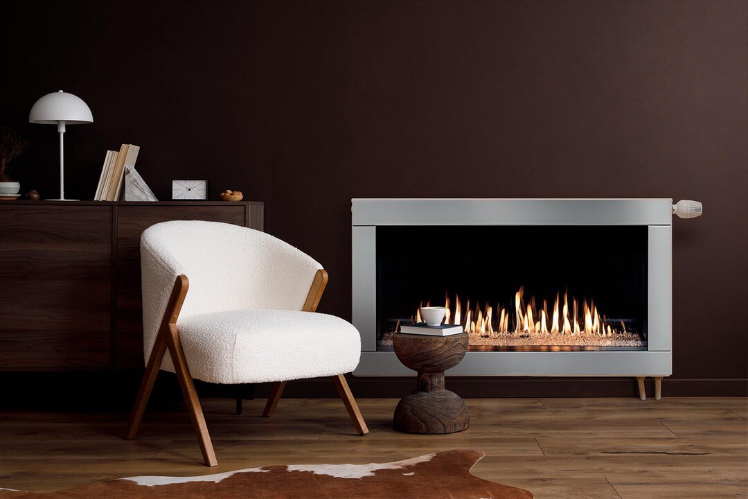 Fireplace Around Radiator Modern Home Fireplace With Fire Heating Cover, Gray Magnetic Printed ...