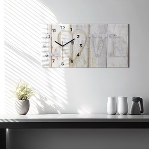 Inscription Love Printed Clock, Gray Glass Clock, text Wall Clock, Custom Wall Clock, Numbers or Lines Collection