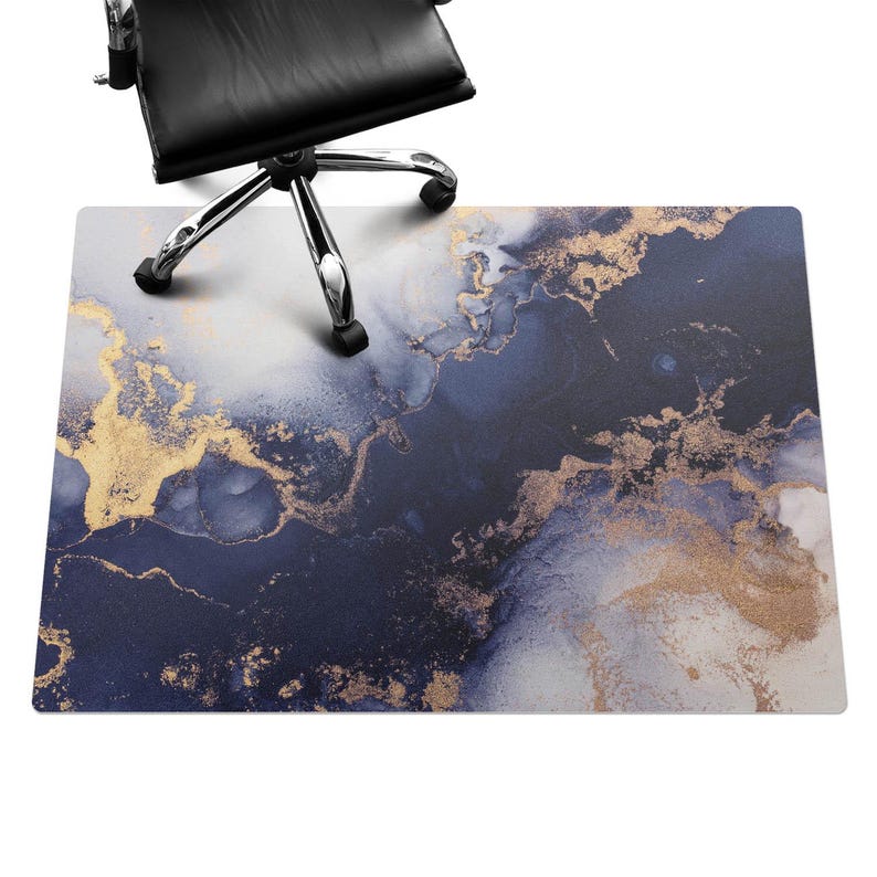 Alfombrilla de mármol abstracto para silla de oficina, alfombrilla azul marino, protector de suelo para silla de oficina, protector de suelo para silla con diseño abstracto, alfombrilla para silla de escritorio imagen 3