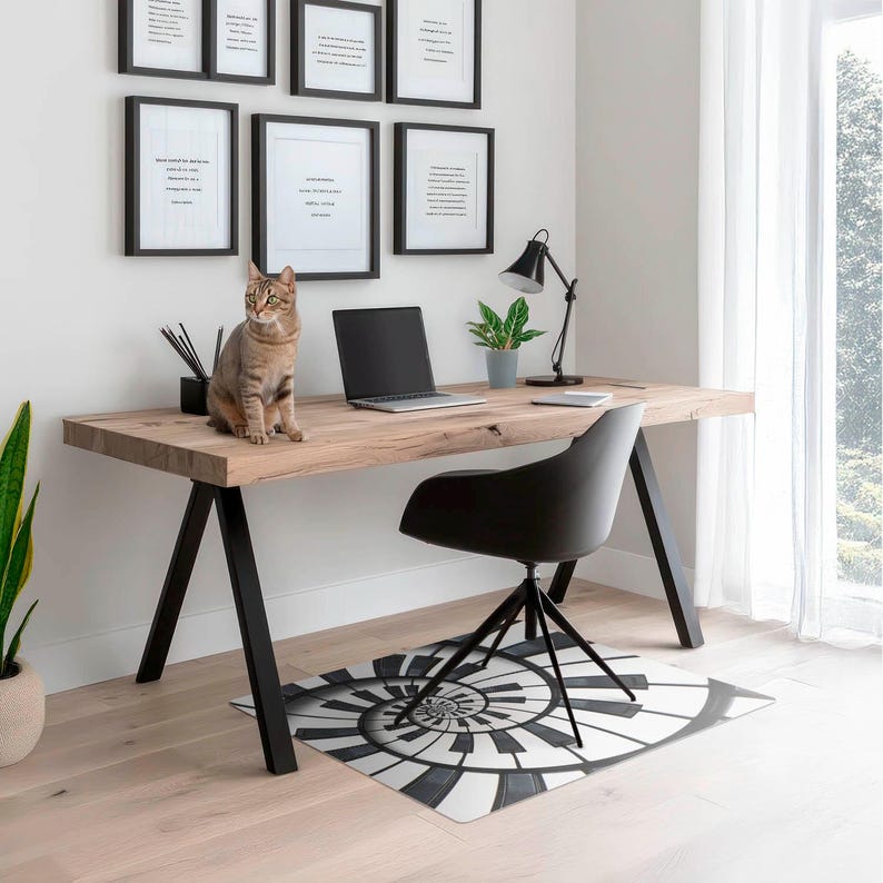 Alfombrilla para silla de oficina con diseño de llaves en espiral, alfombrilla en escala de grises, protector de suelo para silla de oficina, protector de suelo para silla con diseño abstracto, alfombrilla para silla de escritorio imagen 5