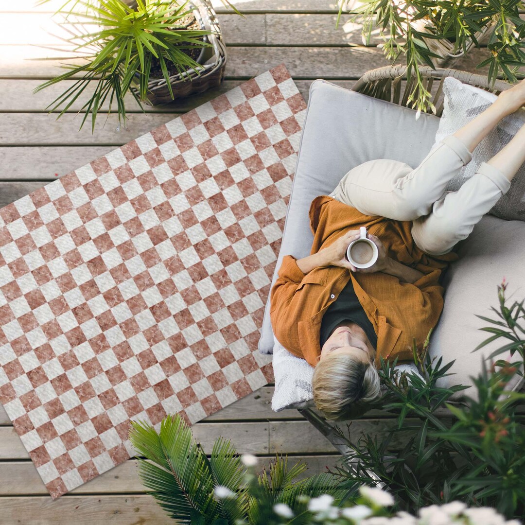 Stone Tile Rug Marble Chessboard Stone Mosaic Outdoor Rug, Faux Tiles Patio Carpet ...