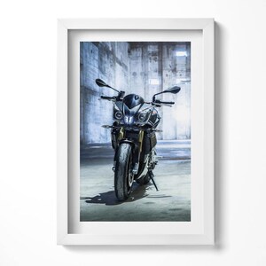Motorcycle In A Concrete City Alley Painting in Frame, Vehicles Wall Art in Frame, Blue Wall Art, Home Decorations
