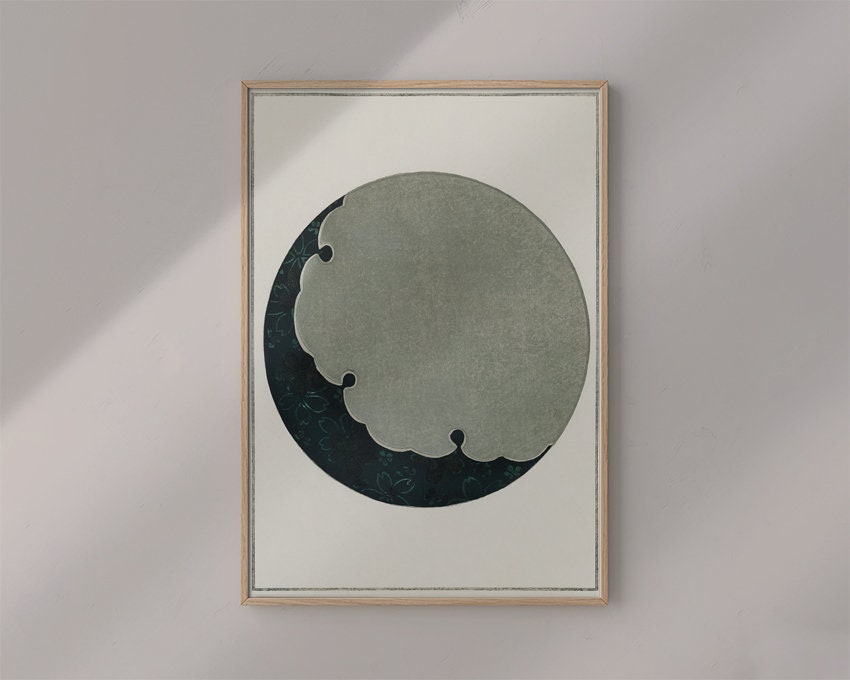 Poster Wall Art Moon Illustration by Watanabe Seitei #RO220  Beige, Grey, Antique Drawing Art, Retro Sketch Art, Fine Art Print