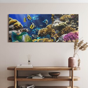 Photo of fish on a coral reef Canvas, Picture Wall Hanging, Multicolor Wall Art, Animals Canvas Painting