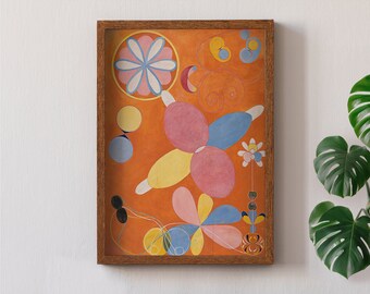 Hilma Af Klint, poster "I dieci più grandi" n. 4, arredamento retrò arancione, decorazione murale retrò blu, regalo di inaugurazione della casa retrò