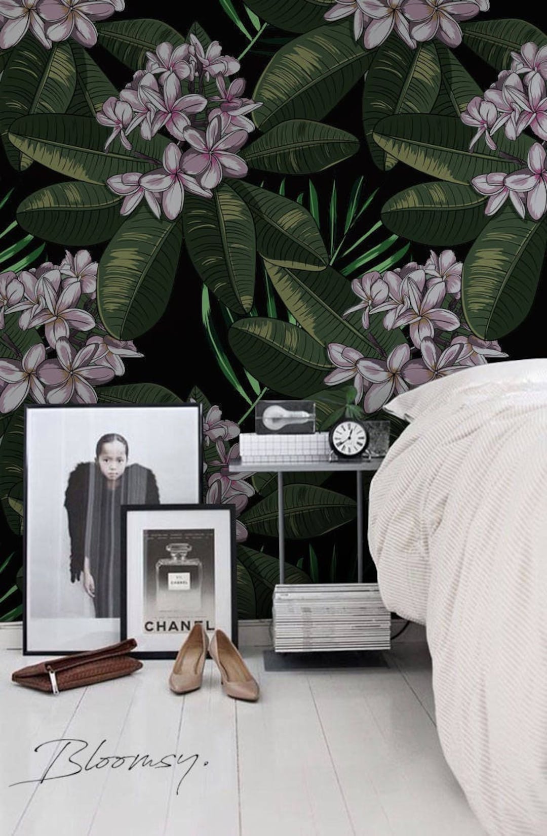 Removable Wallpaper - Exotic Dark Flowers Wallpaper - Peel and Stick ...