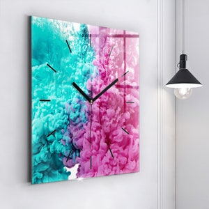 Modern art - stains Glass Clock, Pink Minimalistic Clock, Abstract Wall Clock, Personalised Clock, Numbers or Lines Collection
