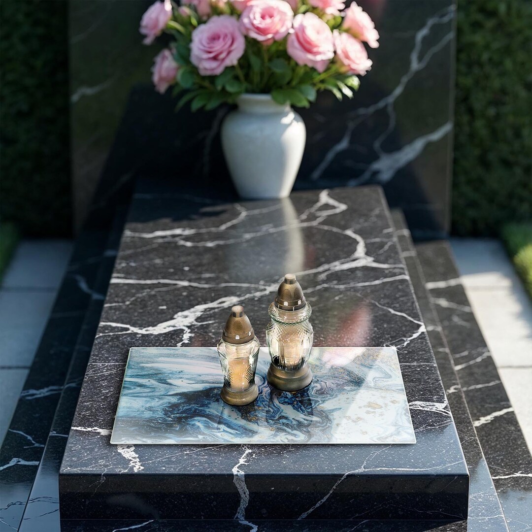 Structure With Gold Tempered Glass Holder, Grave Lantern Tray, Abstract ...