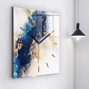 Marble pattern Glass Clock, Multicolour Printed Clock, Abstract Modern Wall Clock, Personalised Clock, Numbers or Lines Collection