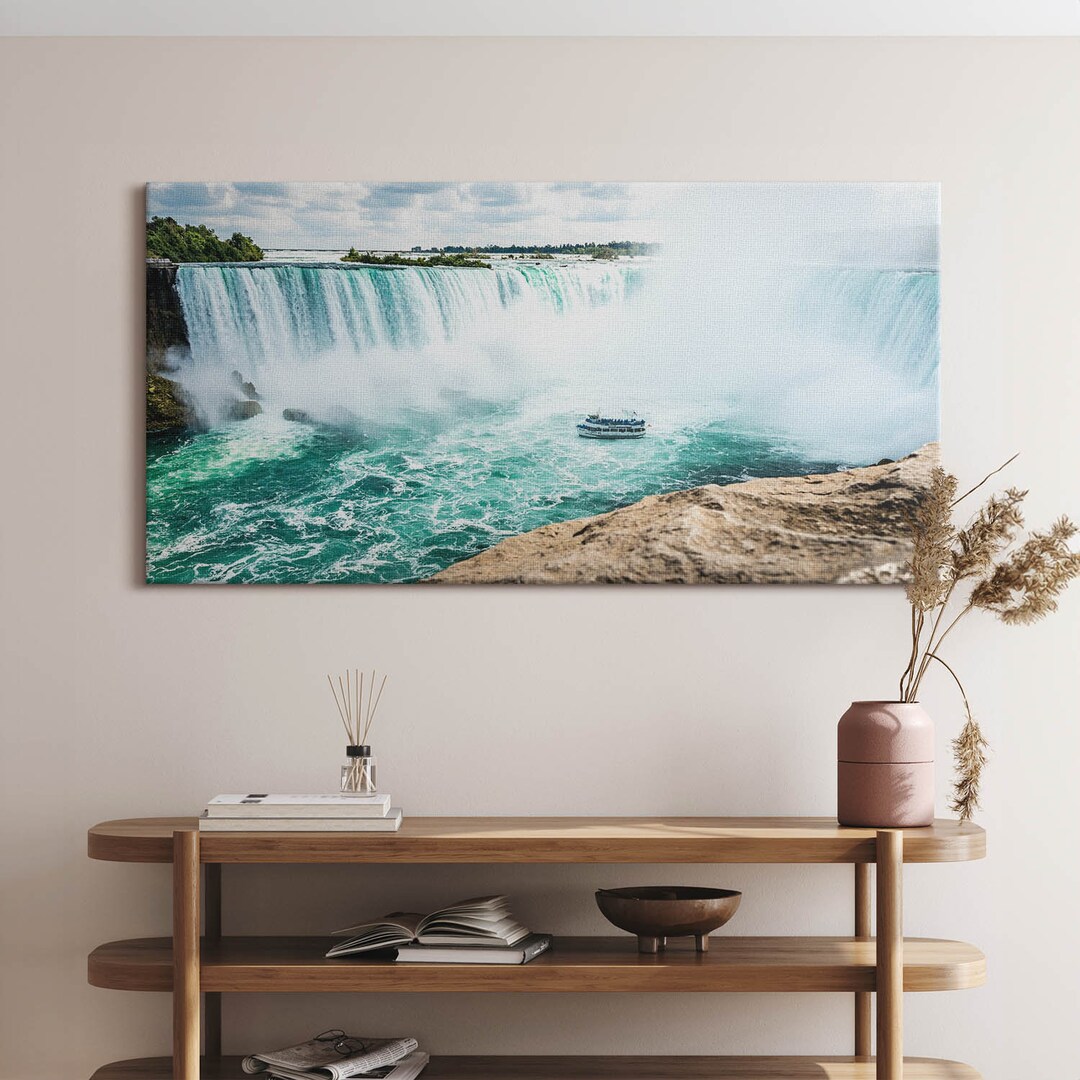 Tableau Moderne Sur Toile - Impression Nature : Mer Et Chute D'eau - Dimensions 125x50 Cm - Marque Tulup - Neuf