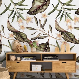 Removable wallpaper - Tropical Flowers Wallpaper - Floral Wallpapers - Leaves Wallpaper - Tropical Wallpaper, Temporary Wallpaper, Mural #30