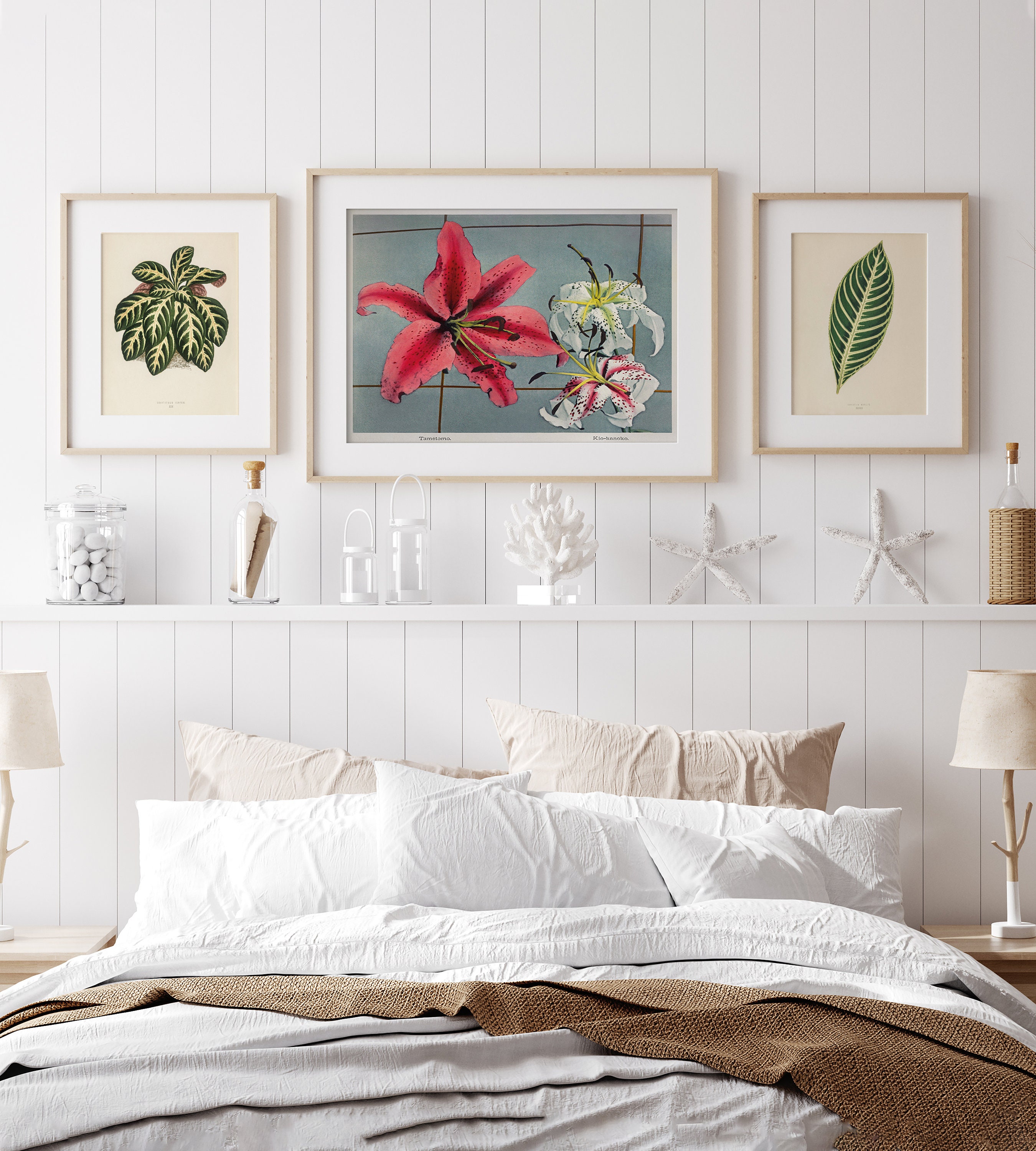 Poster Wall Art Hand Colored Japanese Flowers by Kazumasa
