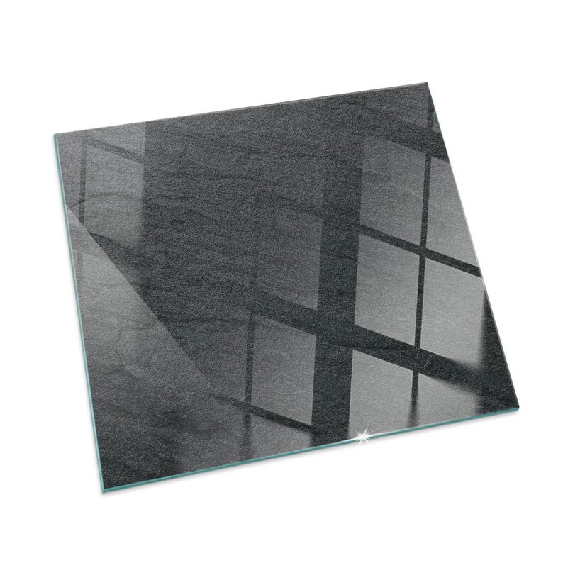 Stone Surface Texture Rectangular Fireplace Floor Plate, Black Fireplace Decoration, Glass Fireplace Hearth, Sleek Stove Hearth Plate image 2