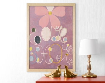 Hilma Af Klint, poster "I dieci più grandi" n. 5, tema rosa old school, opera d'arte eclettica gialla, regalo di nozze retrò, grafica di qualità