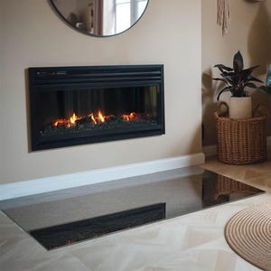 Stone Surface Texture Rectangular Fireplace Floor Plate, Black Fireplace Decoration, Glass Fireplace Hearth, Sleek Stove Hearth Plate image 6