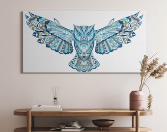 Owl in flight Canvas, Wall Art Picture, Blue Wall Decoration, Kids Canvas Art