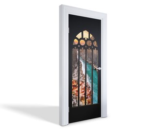 Adhesivo gótico para puerta y ventana, autoadhesivo, mural de paisajes, calcomanías marrones para puerta, pegatinas para puerta de oficina