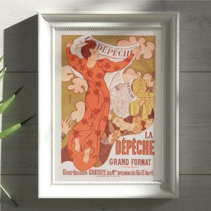 モーリス・ドニ作「ラ・デペッシュ・ド・トゥールーズ」1898年のポスター、オレンジ色の壁画、ベージュのイラストプリント、女性へのレトロなギフト
