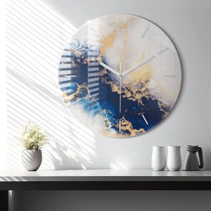 Marble pattern Glass Clock, Multicolour Modern Wall Clock, Abstract Minimalistic Clock, Custom Wall Clock, Numbers or Lines