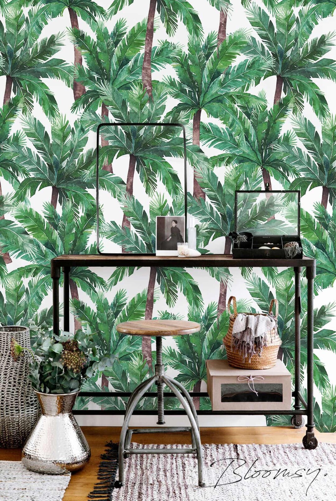 Removable Wallpaper Palm Tree Wallpaper Temporary Wallpaper Self