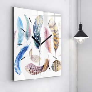 Retro art illustration Glass Clock, Multicolour Minimalistic Clock, Abstract Wall Clock, Personalised Clock, Numbers or Lines