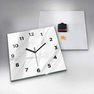Reloj decorativo de cristal de mármol, reloj de pared blanco, reloj colgante abstracto, reloj de pared personalizado, colección números o líneas Square 30cm (11.8in)