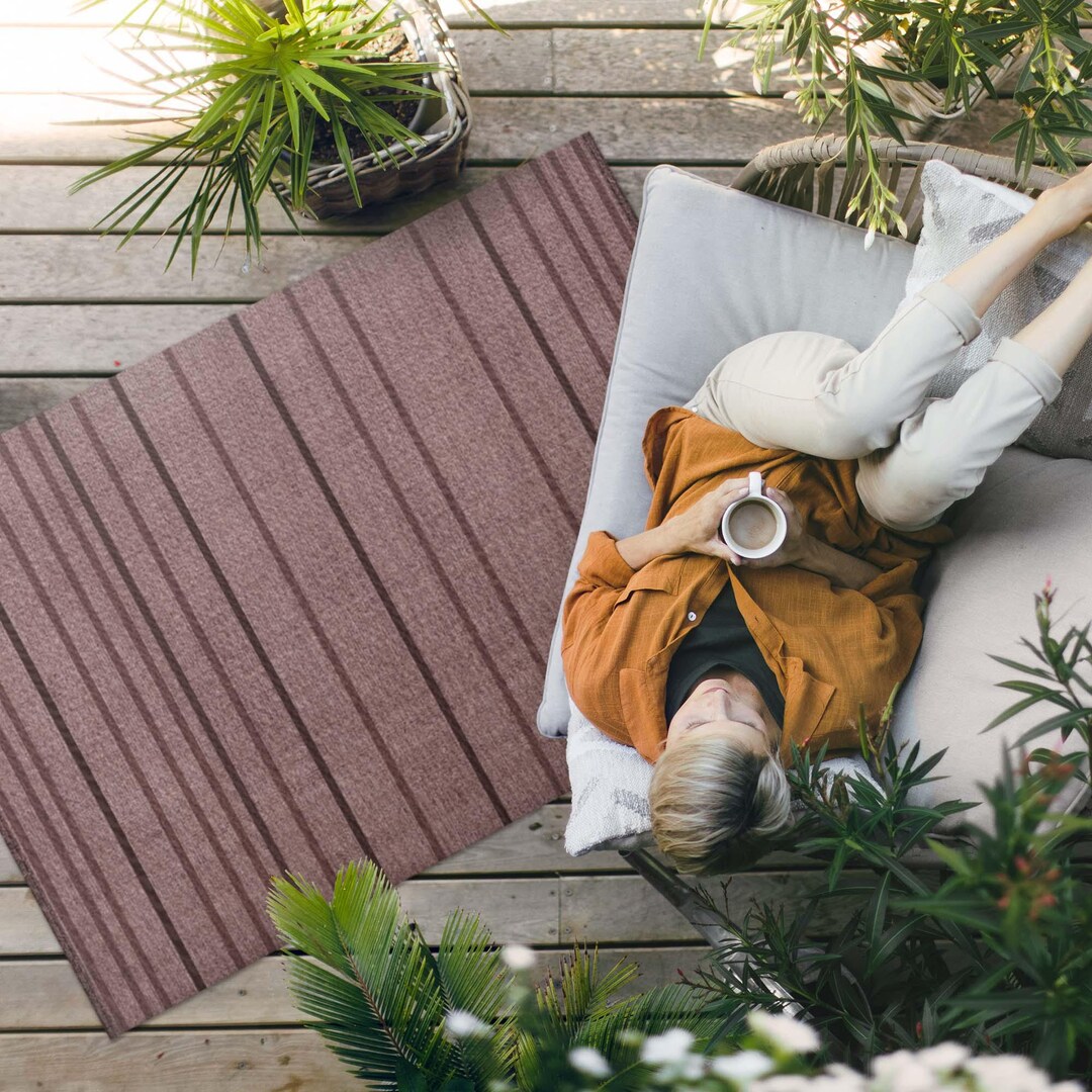 Brown Stripes, Retro Boho Style Outdoor Rug, Texture Patio Carpet ...