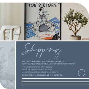 May include: A vintage poster with a woman rowing a boat with the text "Every Girl Pulling For Victory" and "Victory" on the boat. The poster is framed in black and has a white background.