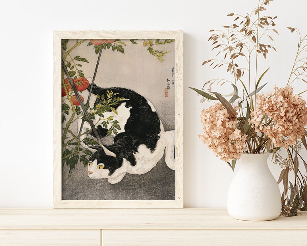 Poster Wall Art Japanese Print Cat by Takahashi Shotei #RO378 Black ...