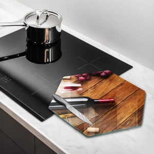 A Bottle Of Red Wine Cutting Board, Tempered Glass Chopping Board, Brown Kitchen Decorations, Large Chopping Board, Round Cutting Board image 5