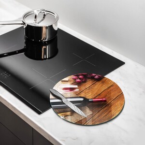 A Bottle Of Red Wine Cutting Board, Tempered Glass Chopping Board, Brown Kitchen Decorations, Large Chopping Board, Round Cutting Board image 2
