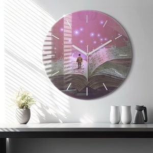 Book abstraction Glass Clock, Black Minimalistic Clock, Nature Wall Clock, Personalised Clock, Numbers or Lines