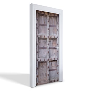 Old Wooden Door Door Sticker, Self-Adhesive Cover, Architecture Door Mural, Gray Door Decals, Office Door Stickers