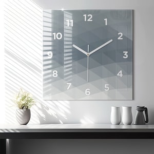Gray abstraction Glass Clock, Gray Printed Clock, Abstract Modern Wall Clock, Custom Wall Clock, Numbers or Lines Collection