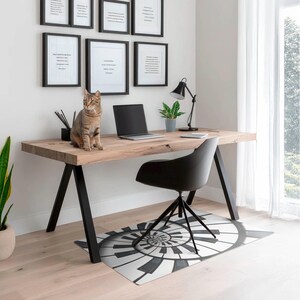 Alfombrilla para silla de oficina con diseño de llaves en espiral, alfombrilla en escala de grises, protector de suelo para silla de oficina, protector de suelo para silla con diseño abstracto, alfombrilla para silla de escritorio imagen 3