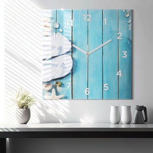 Holiday accessories Glass Clock, Blue Hanging Clock, Photo Printed Clock, Personalised Clock, Numbers or Lines Collection