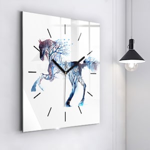 The nature of the animal Glass Clock, Blue Minimalistic Clock, Abstract Wall Clock, Custom Wall Clock, Numbers or Lines