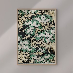 Poster Wall Art Forest Illustration by Watanabe Seitei #RO223  Green, White, Famous Art Print, Retro Illustration, Woodblock Print