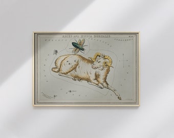 Poster Wall Art Astronomical Chart Illustration Aries Constellation by Sidney Hall #RO4 Astronomy Print, Beige, Gold, Constellation Print