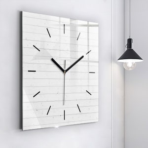 Wooden panels pattern Glass Clock, White Hanging Clock, Abstract Printed Clock, Personalised Clock, Numbers or Lines